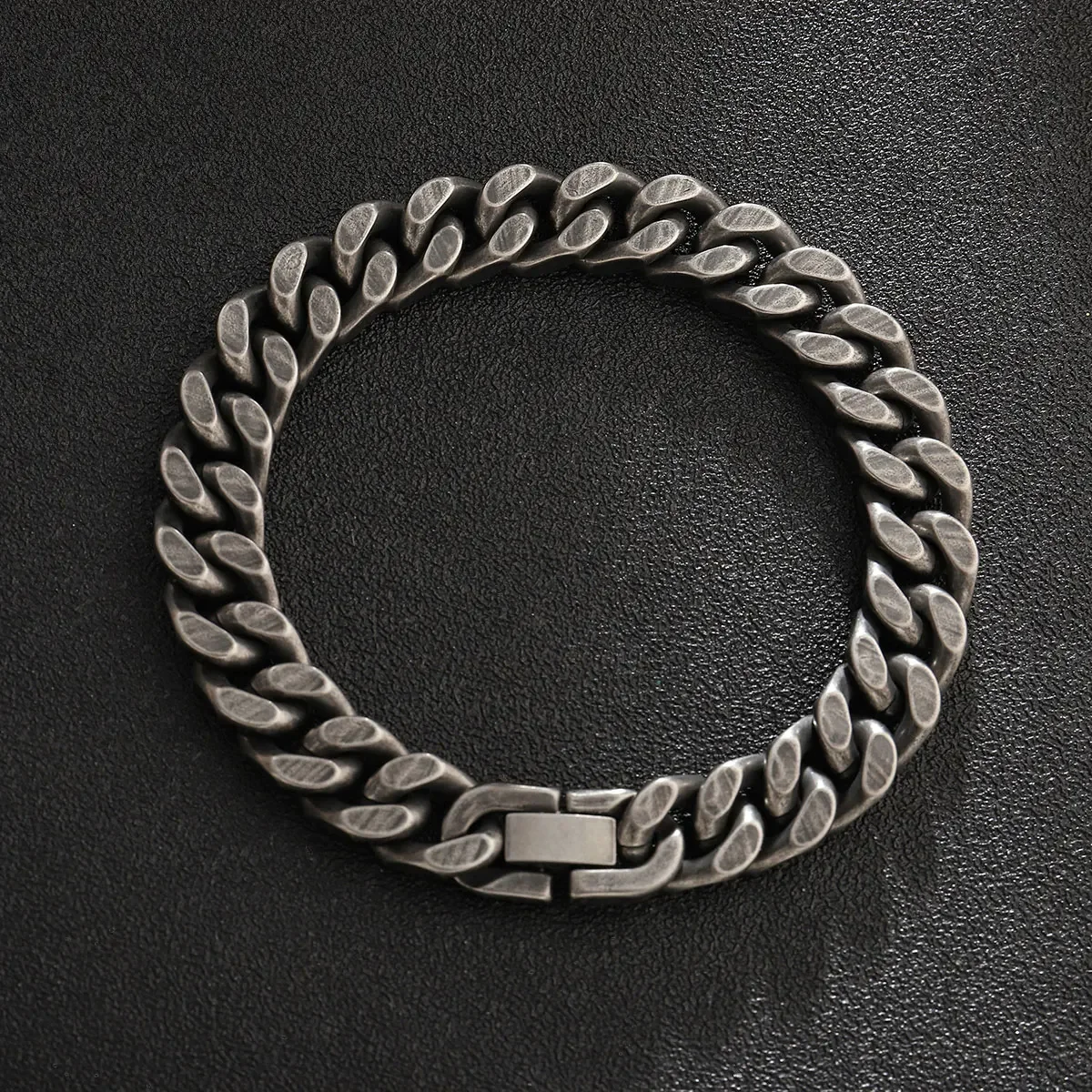 Vintage Gun Metal Black Titanium 11mm Four Sides Cuba Bracelets For Men Hip Hop Stainless Steel Waterproof Jewelry