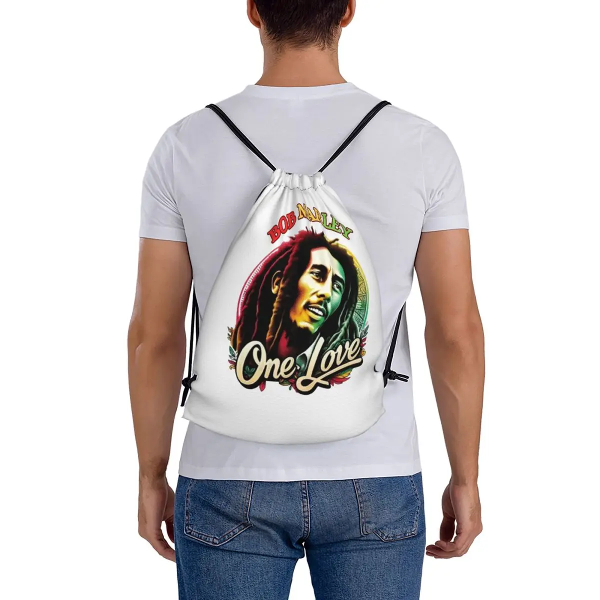Jamaica Reggae Rock Bob Marley Backpacks Portable Drawstring Bags Sports Bag Book Bags for Travel School