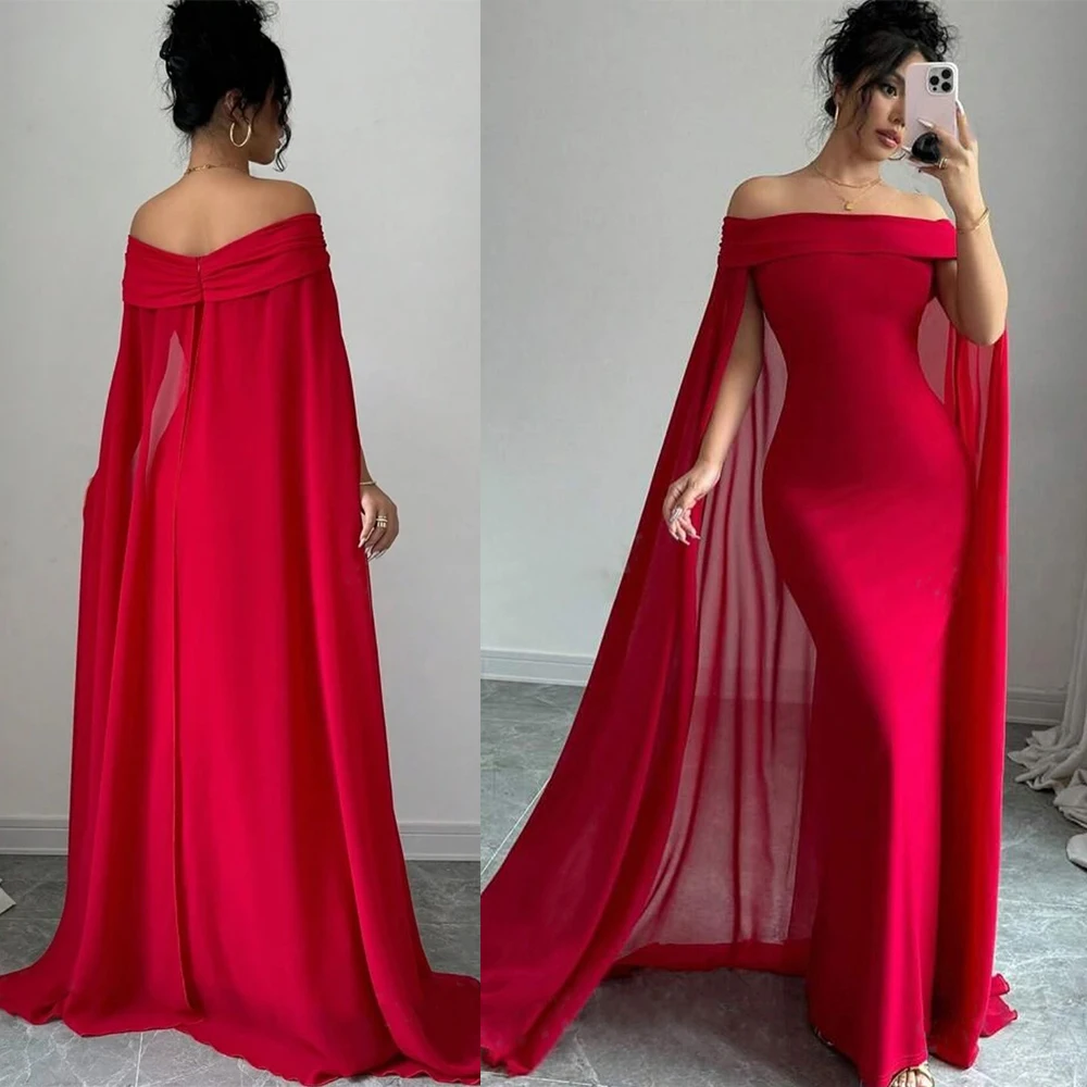 

Customized Red Evening Dress Women Mermaid Prom Dress Off Shoulder Formal Evening Gown Dubai Arabia vestidos de fiesta