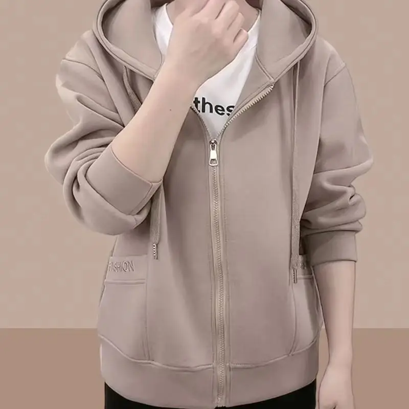 

Модная женская толстовка оверсайз с капюшоном, осенне-зимняя новинка, вышитая, повседневная, универсальная, на молнии, с длинными рукавами