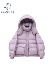 Women Purple Parka Jacket Warm Thicken Hoodies Cotton Jacket Harajuku Vintage Padded Jackets Outerwear Korean 90s 2000s Clothes