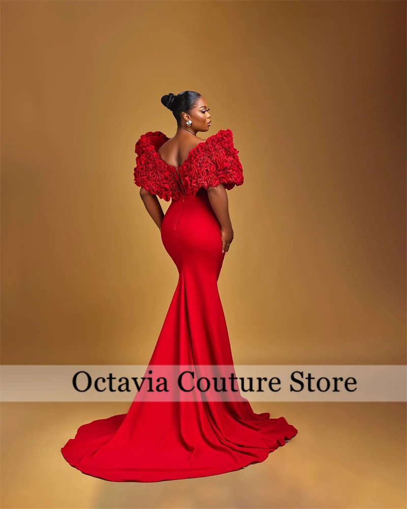 Aso Ebi African Red Off The Shoulder Evening Dresses For Black Girls Ruffles 2024 Birthday Luxury Dress Formal Gown Customized