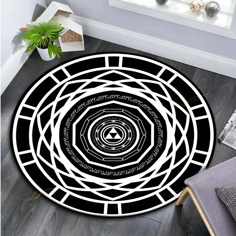 Mystic Sigil Magic Circle Round Rug Alchemy Gothic Print Floor Mat Chic Home Decor for Living Room Bedroom Gaming Indoor Space
