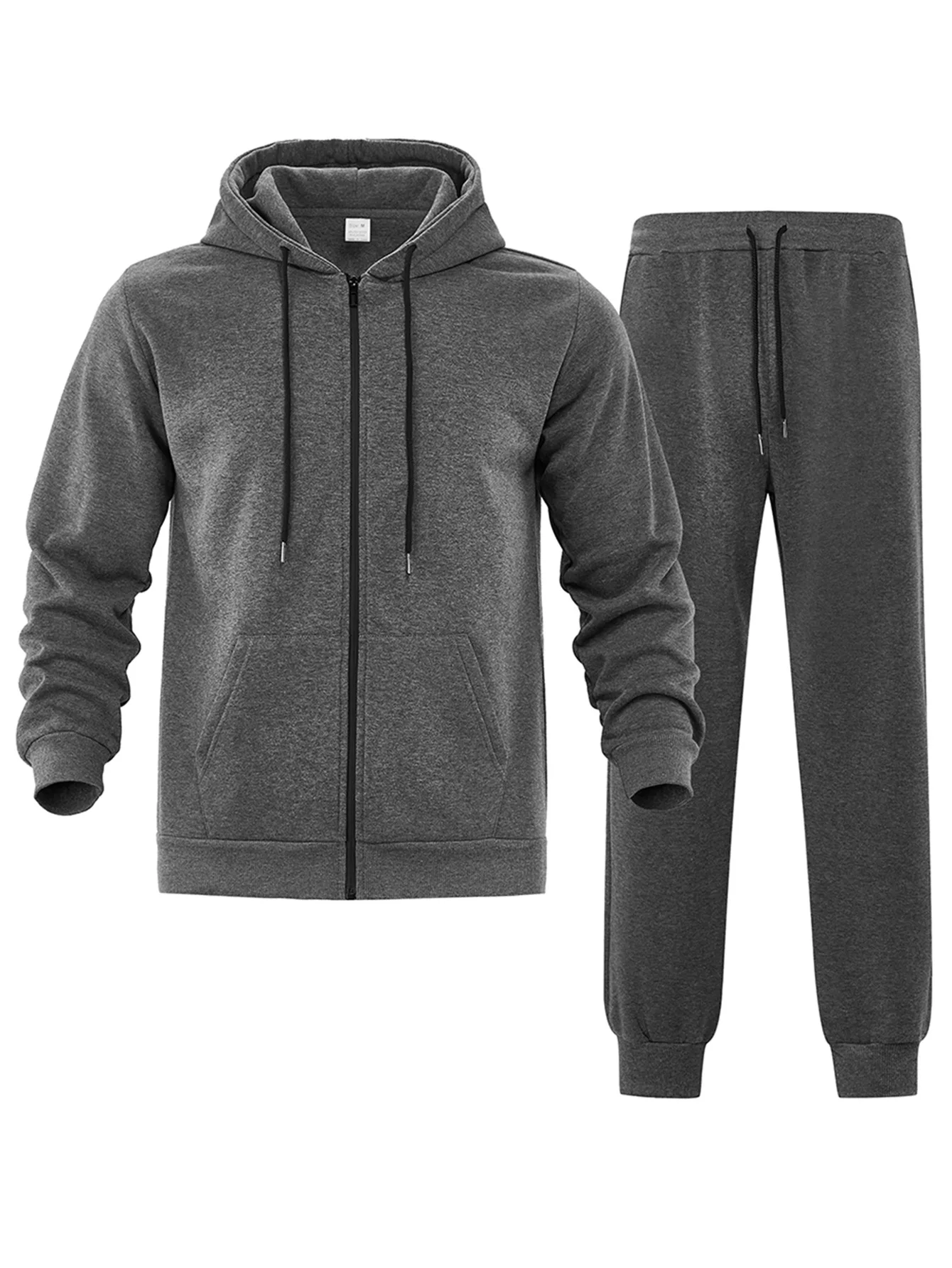 Herbst-Winter Herren Fleece Zweiteiler Set Einfarbiger Zip-Hoodie Jogginghose Warme Freizeitkleidung Locker Sitzender Täglicher Trainingsanzug – Detail 10