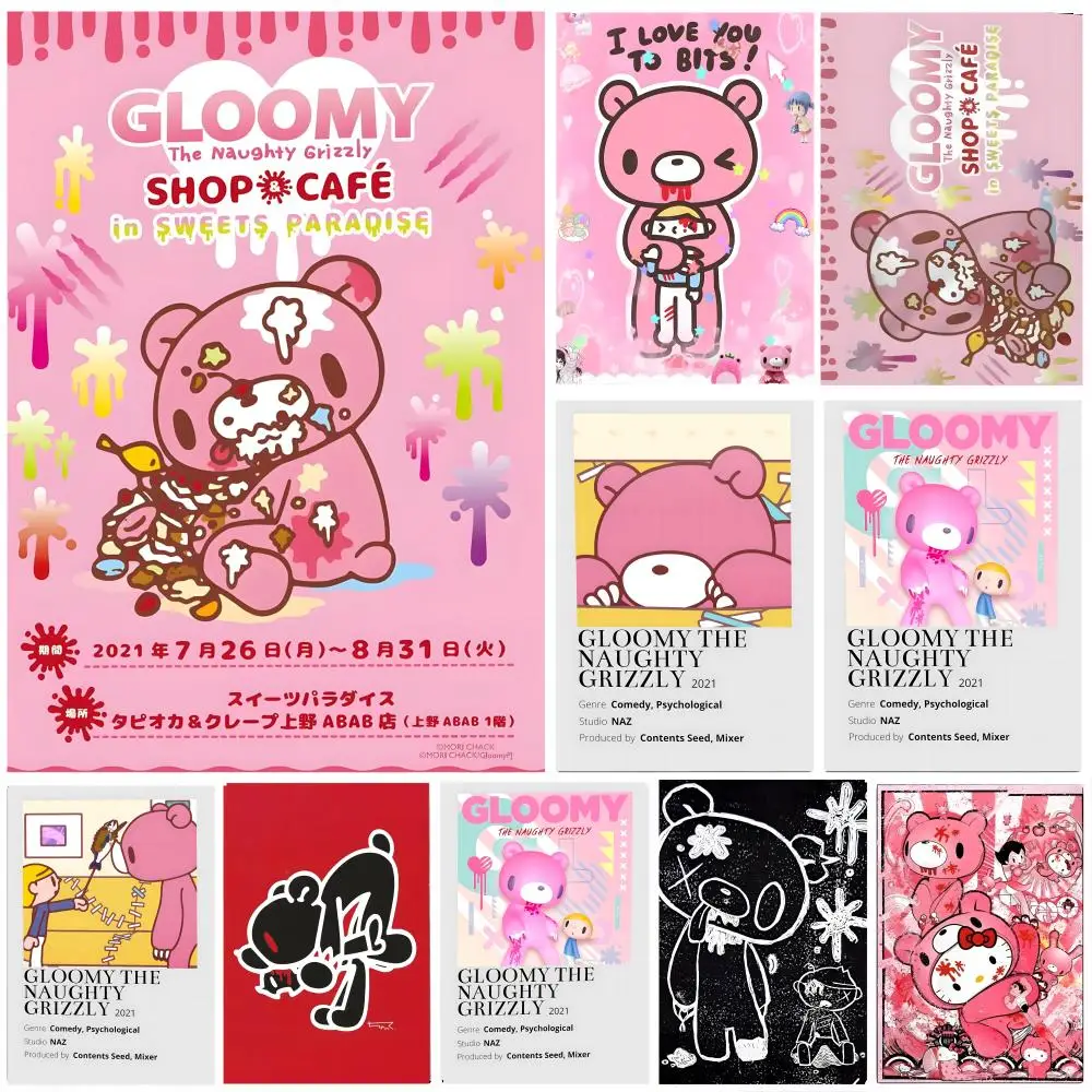 Poster Self-adhesive Art Waterproof Paper Sticker Coffee House Bar Room Wall Decor G-Gloomy Bear