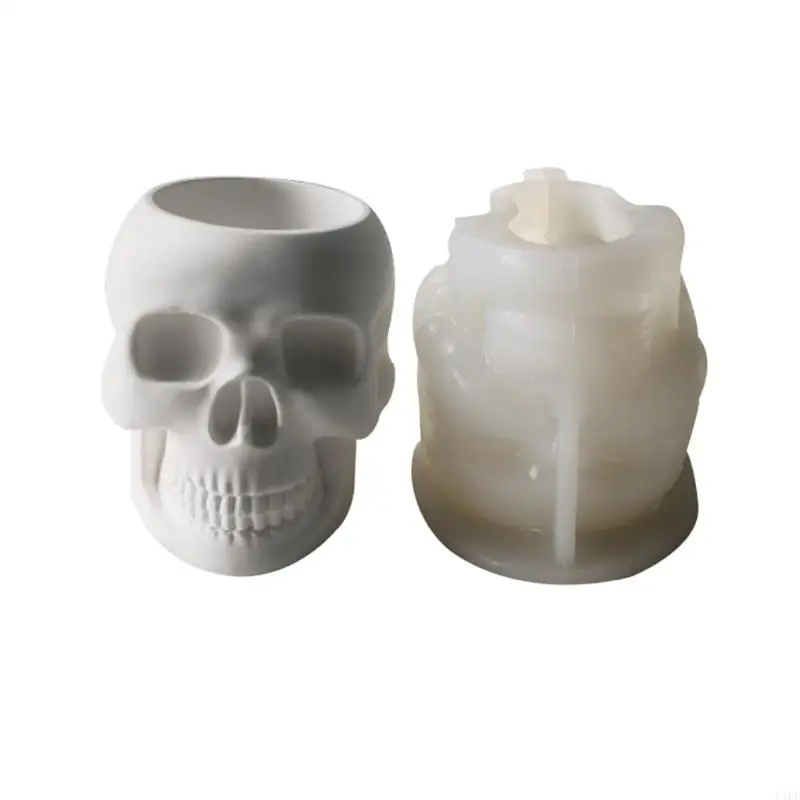 C1FE Crystal Epoxy Skull Flower Pot Silicone Mold, Plaster Concrete Cement Resin Vase Mould for for DIY Resin Polymer Clays