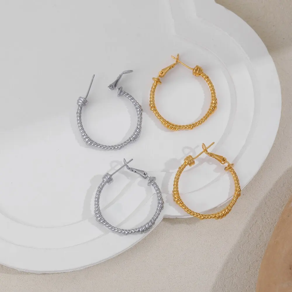 Oversize Twisted Circle Round Women'e Hoop Earrings Stainless Steel Distort Huggie Ear Buckle Minimalist Unique Jewelry Bijoux