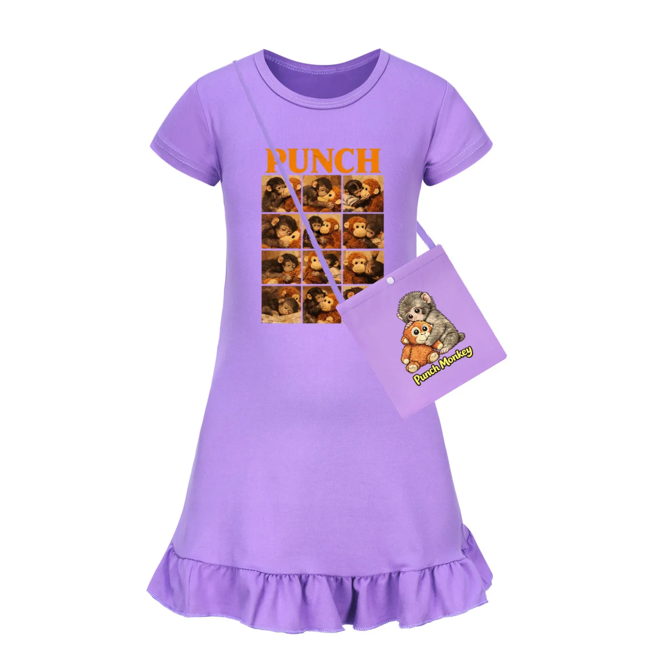 Team Punch Monkey Dress Kids 2026 Summer Nighgowns Toddler Girls Short Sleeve Sleepdress Teens Girl Straight Casual Sleepwear
