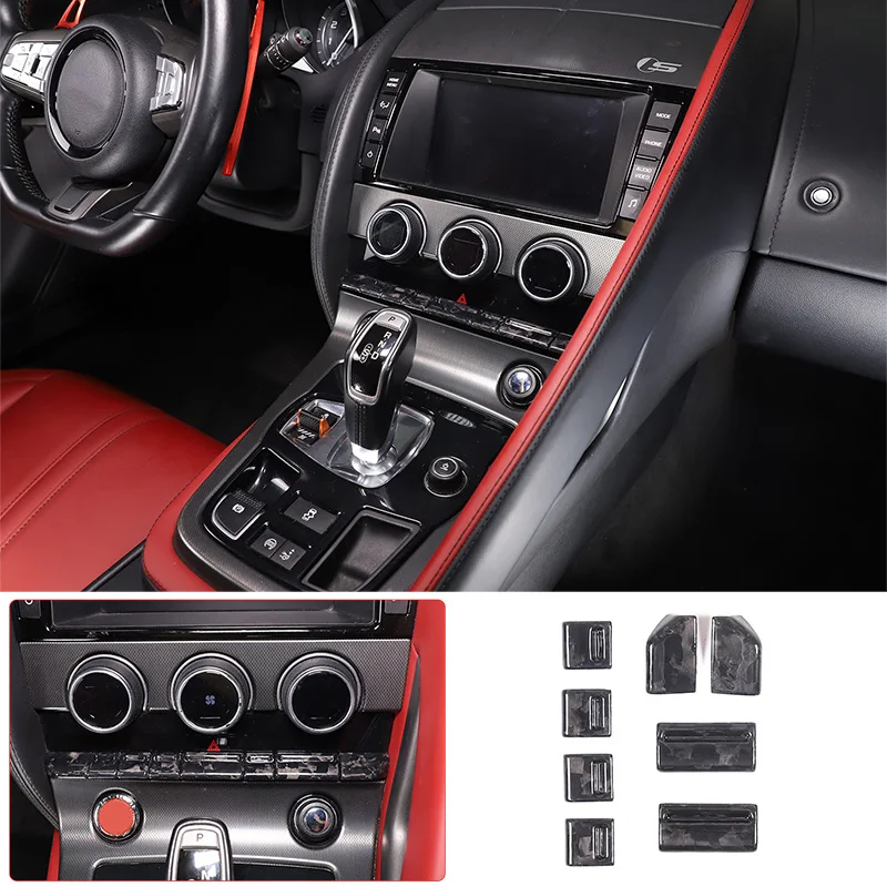 For Jaguar F-TYPE 2013 + Car Central Control Button Switch Decorative Cover  Real Carbon Fiber Interior Accessories 8 Pcs