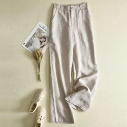 New Fashion Casual Beach Baggy Cotton Linen Trousers Summer Elegant OL Straight Pants White/Beige/Black Wide Leg Pants Women