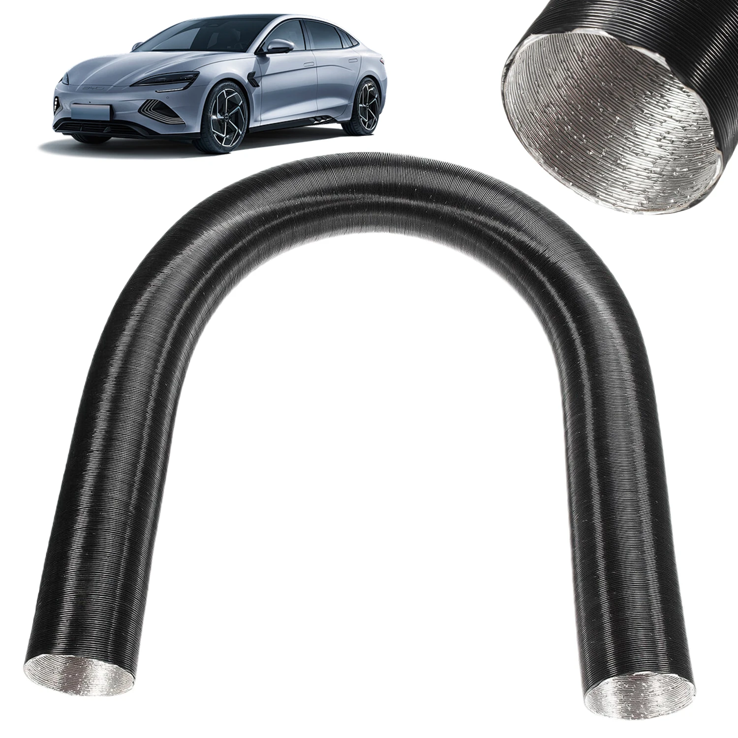 75mm Heizungsteile Standheizung Lüftungsrohr Aluminiumfolie 100-200cm Dehnbarer Schwarzer Lüftungsschlauch, Ersatz durch Luftschlauch, Kompatibel mit 60mm Auslass