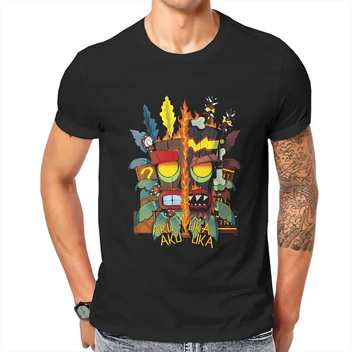 Fashion Streetwear Crash Bandicoot Aku Uka print T shirt O-Neck Short Sleeve top