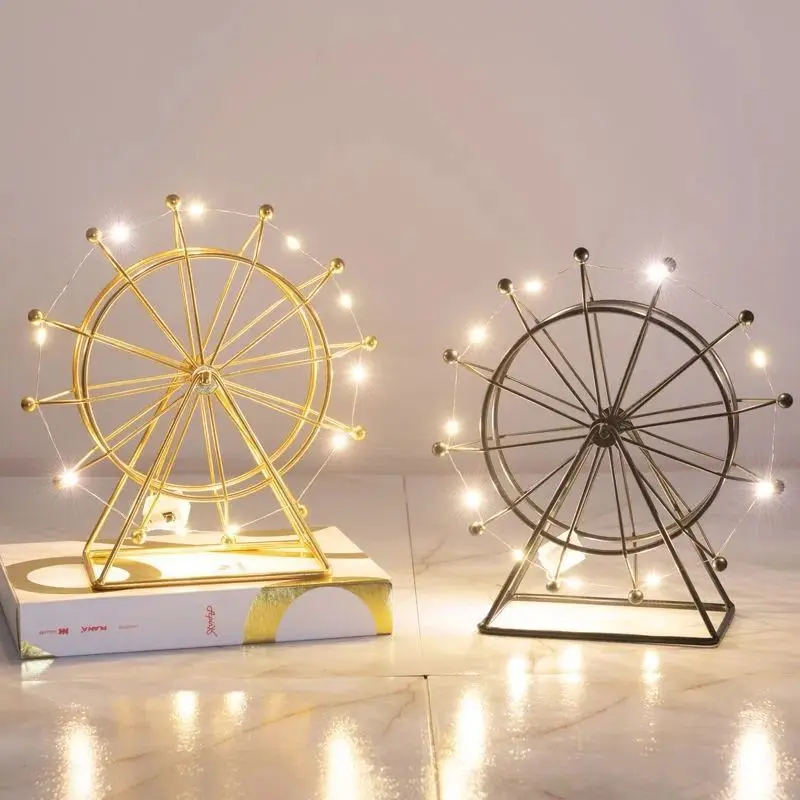 Light Luxury Rotating Luminous Iron Ferris Wheel Ornament Creative Handicraft Modern Living Room Home Decor With Lamp