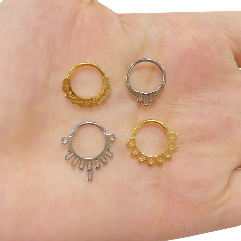 ASTM F136 Titanium EAR 10mm Nose Ring PIERC CZ Surround Segment Ring Hoop Face Hinged Clicker Labret Ear Piercing Body Jewelry