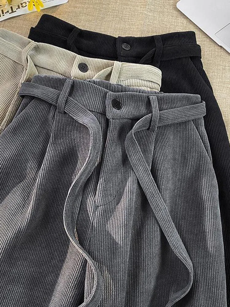 

plus Size 300 Pou American Retro Corduroy Men's Loose Straight Leg Casual Trousers Autumn Winter High Waist Harlan Pants