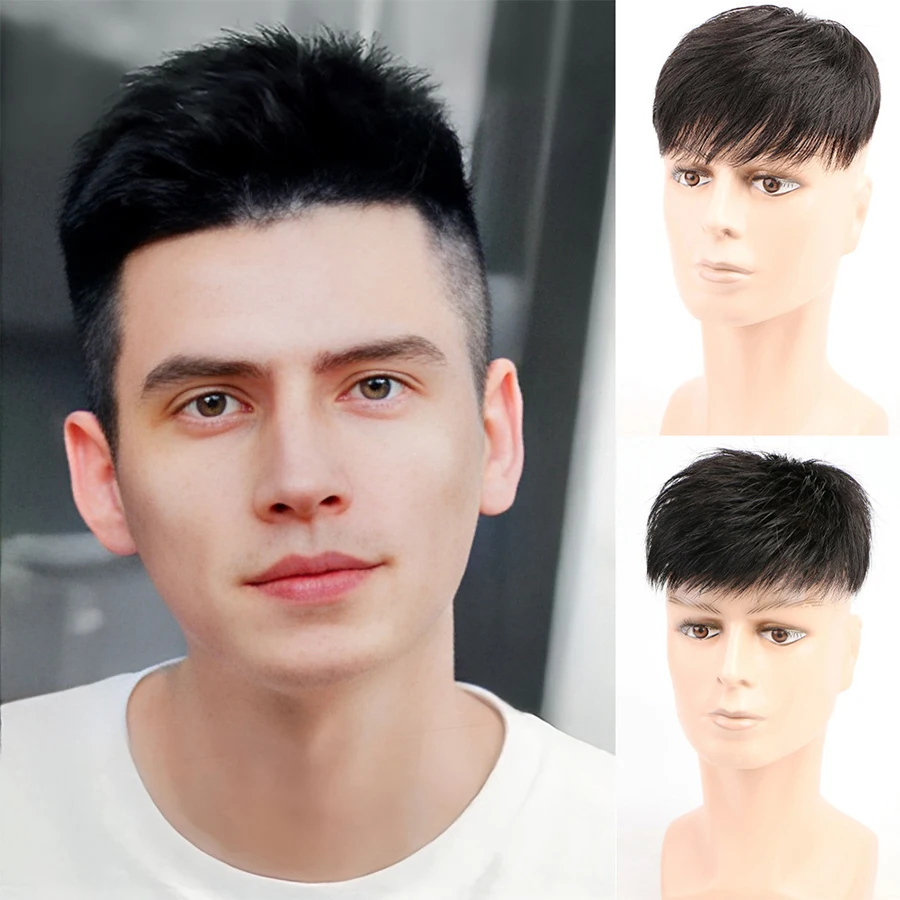 Synthetic Men Hair Toupee Fine Mono Men's Wig Durable Capillary Prosthesis Handmade Mens Wigs Tupee System 130% Density