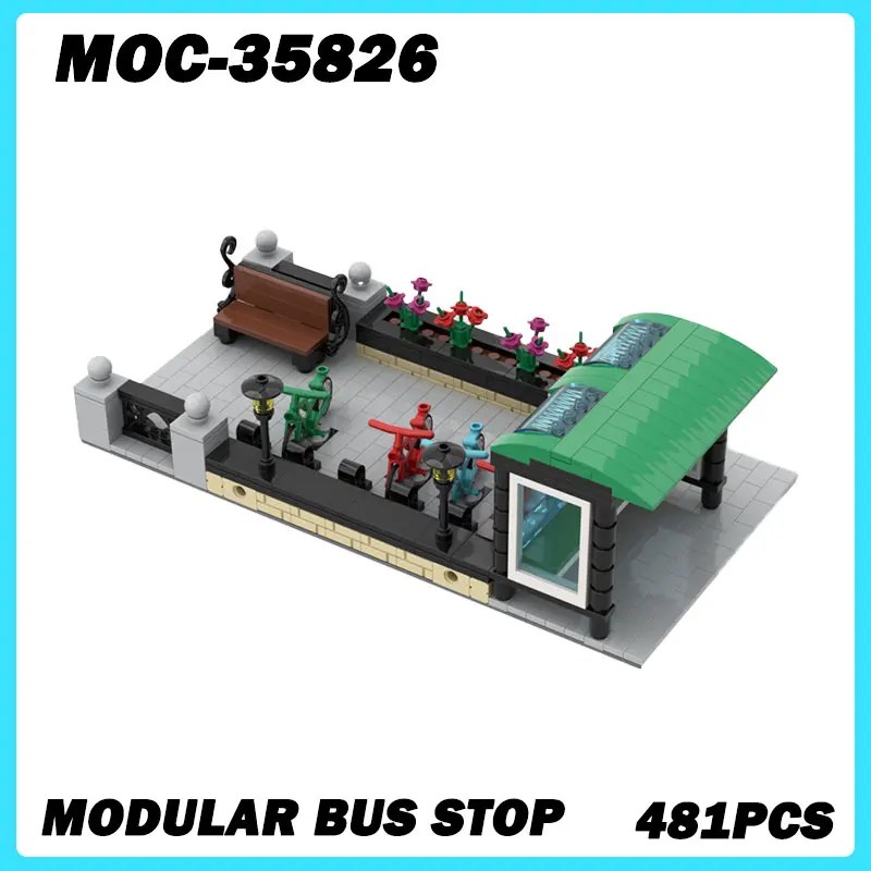 MOC-35826 Micro Architecture Modular Bus Stop Building Blocks, DIY Model Assemble Bricks Puzzle Toys Brick Birthday Gifts 461PCS