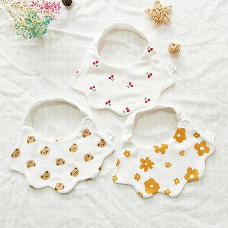 

J15U Baby Bib Cartoon Flower Cherry Kids Newborn Cotton Feeding Saliva Towel for Baby Girl Boy Teething Chewing Anti-leak