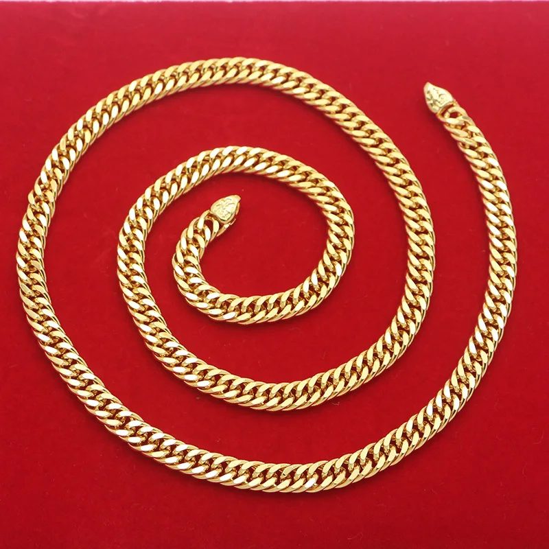 

Уличное ожерелье босса в стиле хип-хоп, 24-каратное настоящее золото, цепочка-седло с двойной пряжкой, 9999, плоская цепочка, мужское властное ожерелье