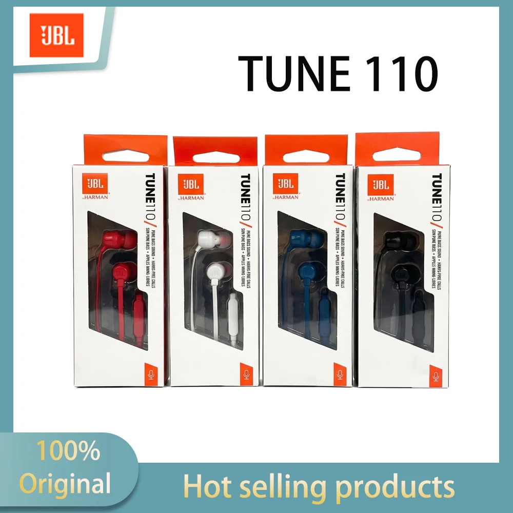 JBL TUNE110 Wired In Ear Headphones With Mic Dynamic Driver Deep Bass Noise Isolating Soft Ear Tips For Phone Laptop Music Call