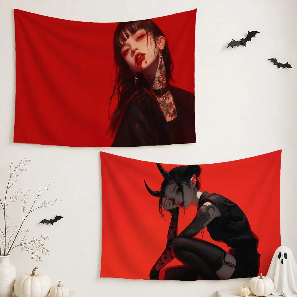 Anime Tattoo Girl Tapestry Custom Living Bedroom Party Dormitory Interior Wall Bohemian Decoration Attached Clip