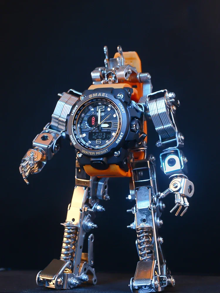 

Механическая металлическая модель в сборе, креативная подставка для часов, 3D DIY строительные блоки, робот, ремесло, украшение для рабочего стола, подарок на день рождения