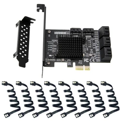 PCI-E SATA 2X 4X 8X 16X PCI-E Cards PCI Express to SATA 3.0 8-Port SATA III 6Gbps Expansion Adapter Boards with SATA3 Data Cable