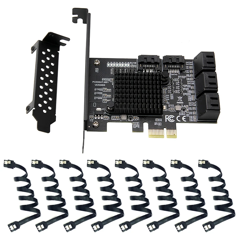 PCI-E SATA 2X 4X 8X 16X PCI-E Cards PCI Express to SATA 3.0 8-Port SATA III 6Gbps Expansion Adapter Boards with SATA3 Data Cable