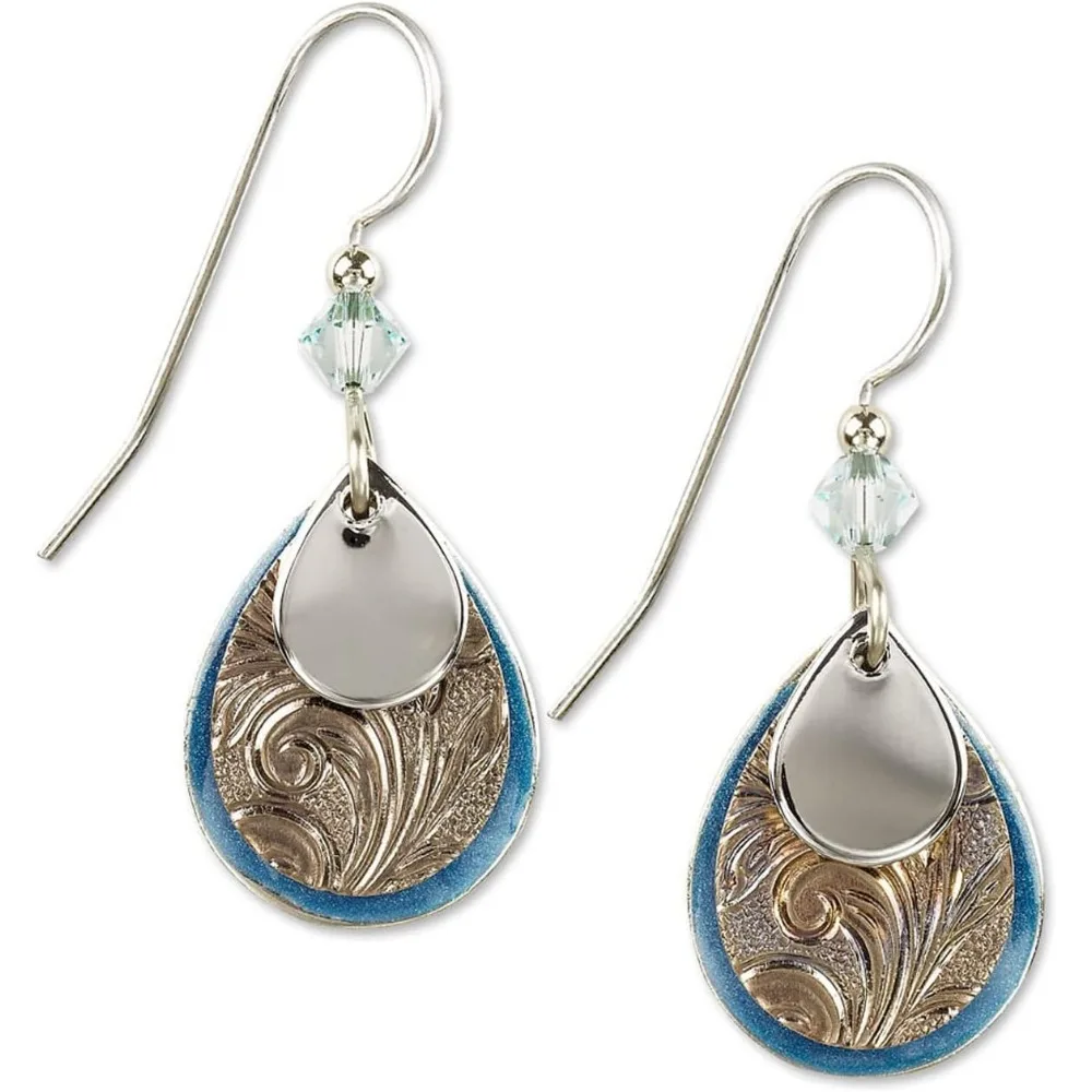 

Silver Forest Teardrop Blue Enamel Layered Dangle Earrings