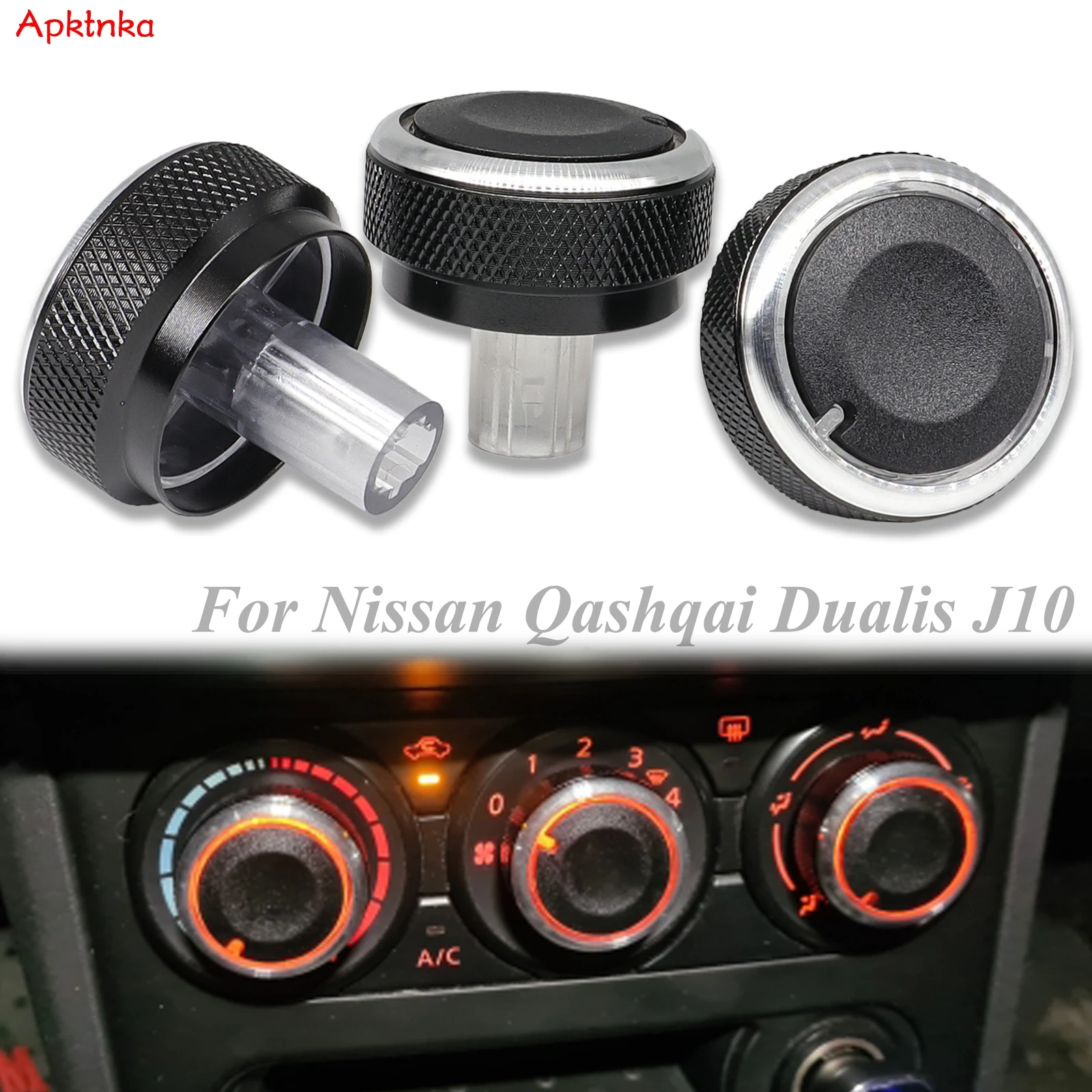 3pcs AC Air Conditioning Aluminum Alloy Switch Heat Control Knob For Nissan Qashqai Dualis J10 2006-2013 Climate Button Switches