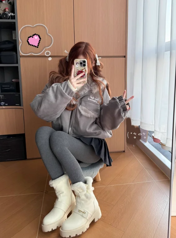 

Утепленная короткая куртка с капюшоном и ушками кролика, свободного кроя, из замши, на молнии, для девочек, универсальная, теплая, хлопковая, на зиму