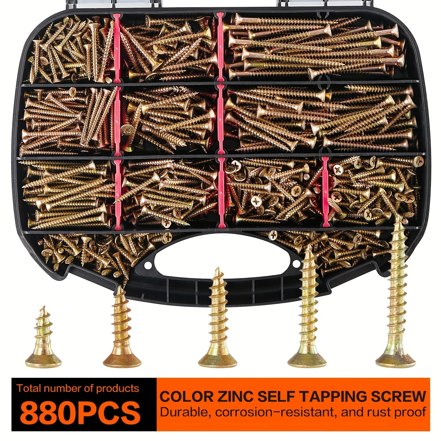 Set combinato di viti in legno da 880 pezzi: acciaio al carbonio zincato, testa piatta, trasmissione a croce