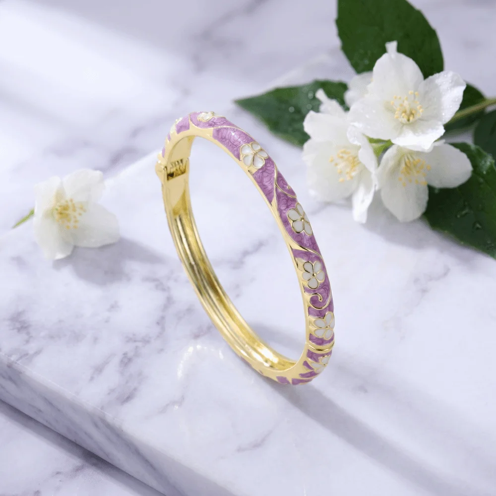 Cloisonne Enamel Enamel Dropped Glaze Bangle Vintage Flower Enamel Floral Bangle Ethnic Style Colorful Oil Drop Bracelet