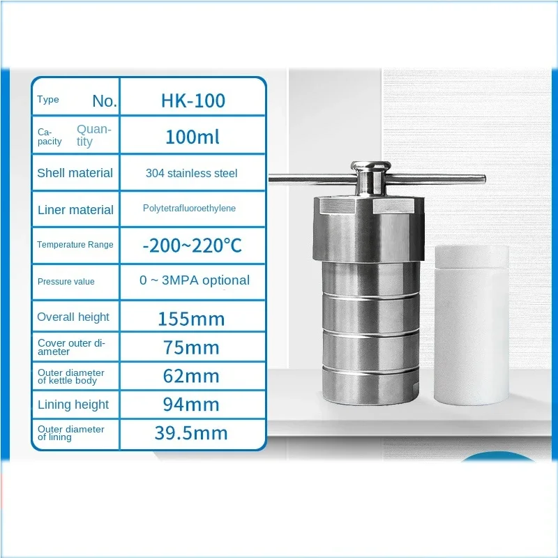 Reaktor sintesis hidrotermal laboratorium baja tahan karat kecil PTFE berlapis reaktor hidrotermal 100mlf