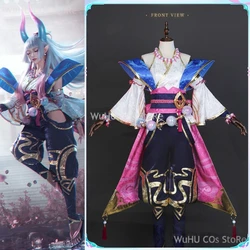 Anime Game LOL Syndra Cosplay Costume Spirit Blossom Wig Printing Hanfu Kendo Pants Accessories Woman Sexy Carnival Cosplay Suit
