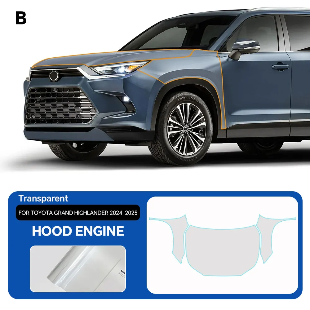 

Для Toyota Grand Highlander 2024 2025 ТПУ, предварительно вырезанный автомобильный устойчивый к царапинам передний бампер, капот двигателя, прозрачная защитная пленка PPF