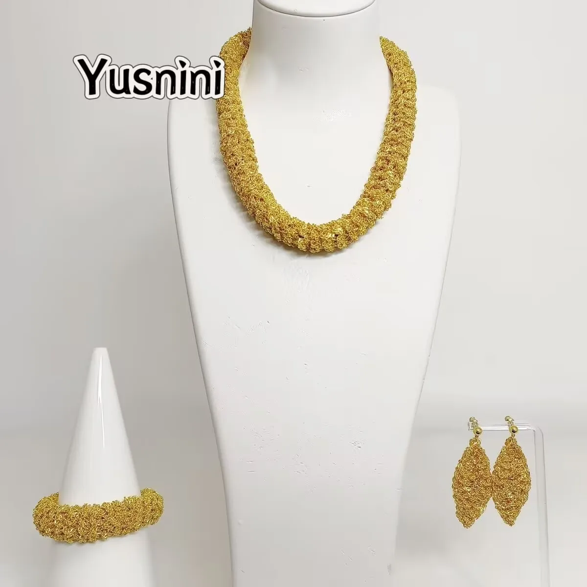 Dubai American New 24K Gold Plated Necklace, Earrings, Bracelet, Wedding Party, High End Jewelry Set, Gift for Lover YY10702