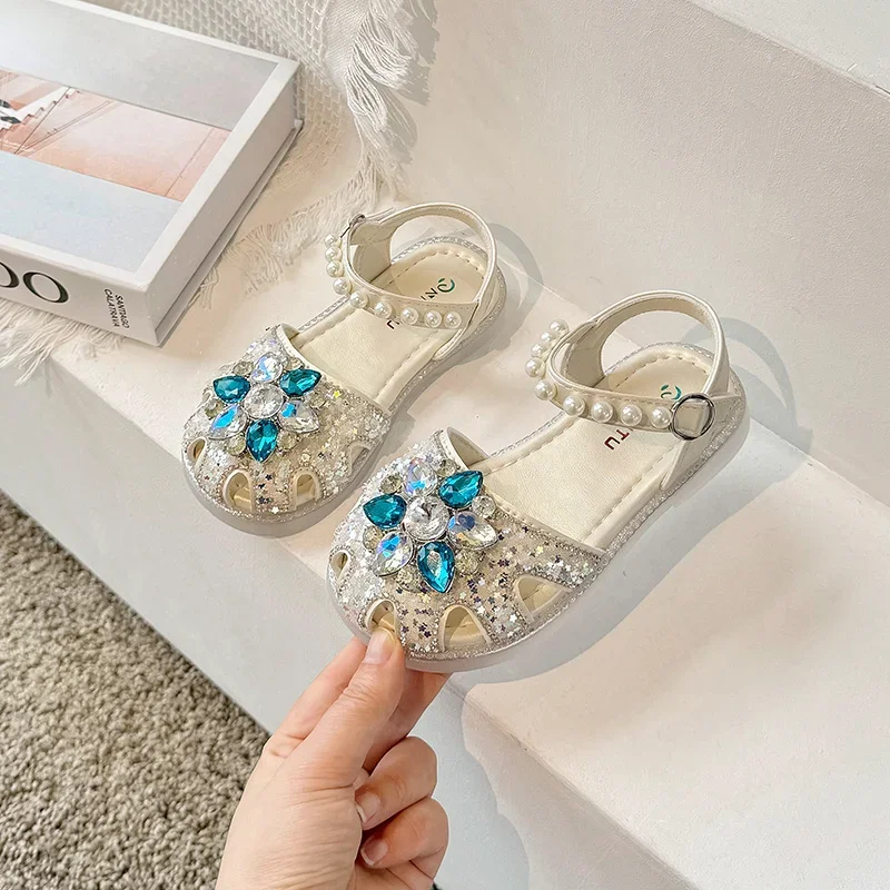 Baby Girls Princess Shoes New Crystal Flower Kids Sandals Comfortable Spring/Summer Stage Beading Casual Cute Students Fashion