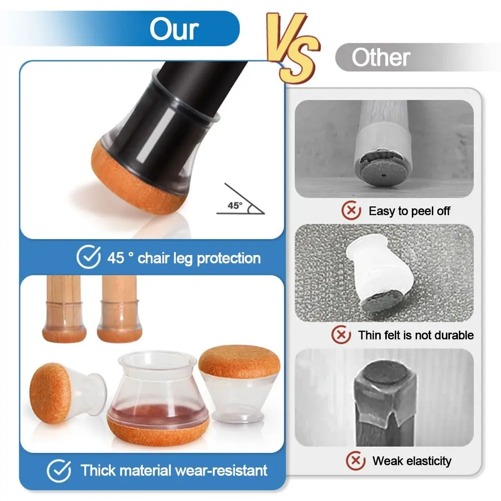 New Silicone Chair Leg Covers Reduce Noise Non-slip Furniture Legs Cover Transparent Sofa Floor Protector