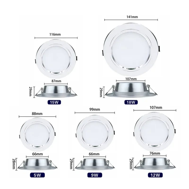 Imagem -04 - Recesso Led Teto Downlight Lâmpada Branca Quente Fria Spot Down Light 220v 230v 240v 5w 9w 12w 15w 18w