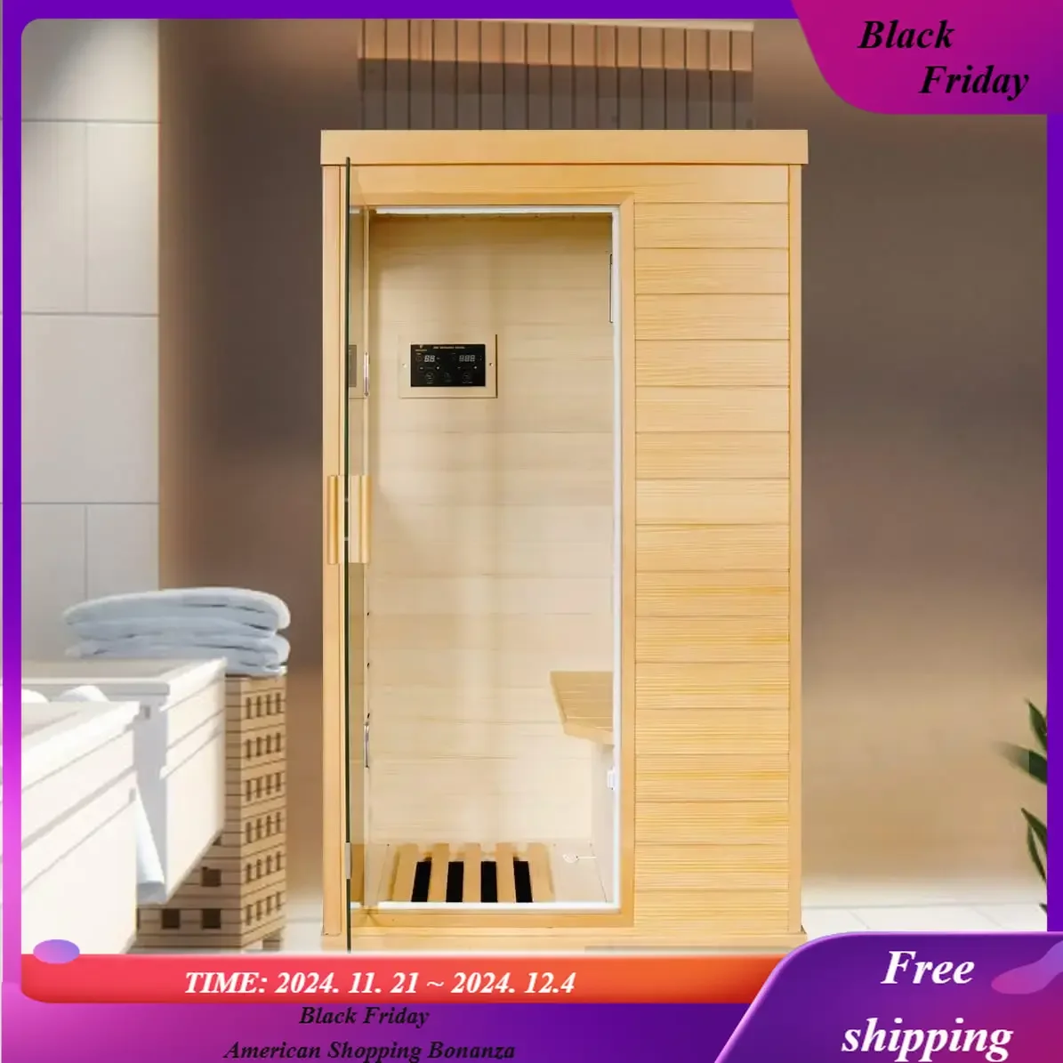 Far Infrared Sauna Home Sauna Spa Room Canadian Hemlock Wood  Indoor Saunas with Control Panel and Tempered Glass