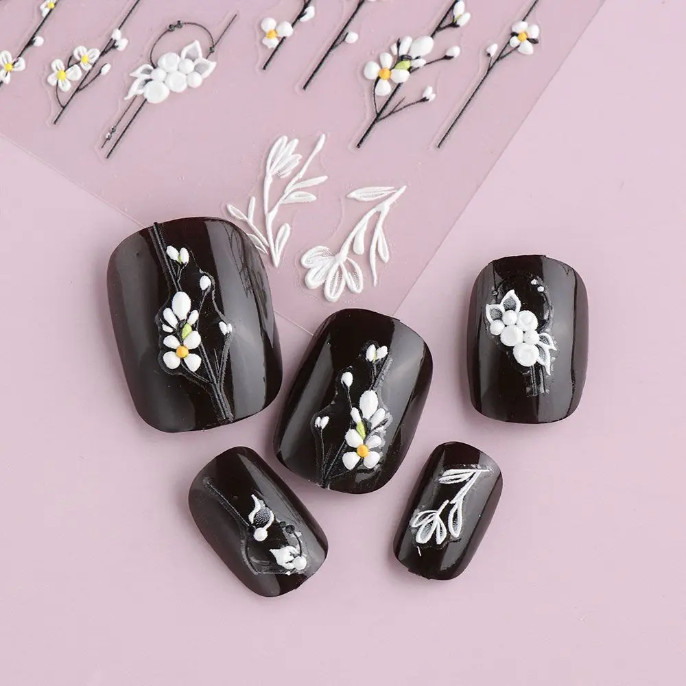 تصميم الزفاف الشارات المنزلق ذاتية اللصق 5D ملصقات الأظافر الزهور يترك تنقش #3