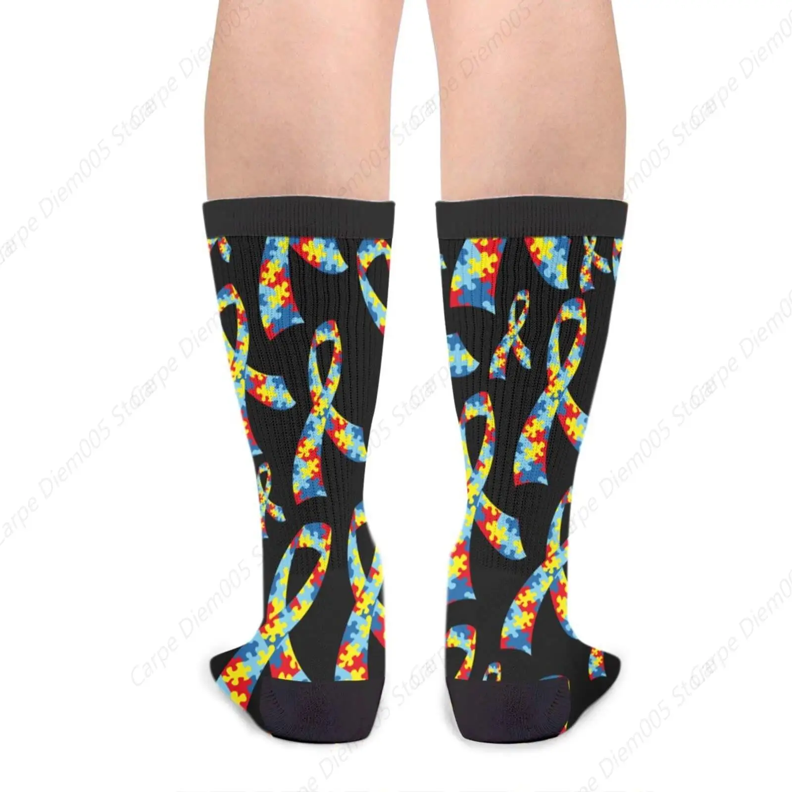 Awareness Autism Care Bow Puzzle Fun Crew Socks Fashion Comfortable Men'S And Women'S Socks