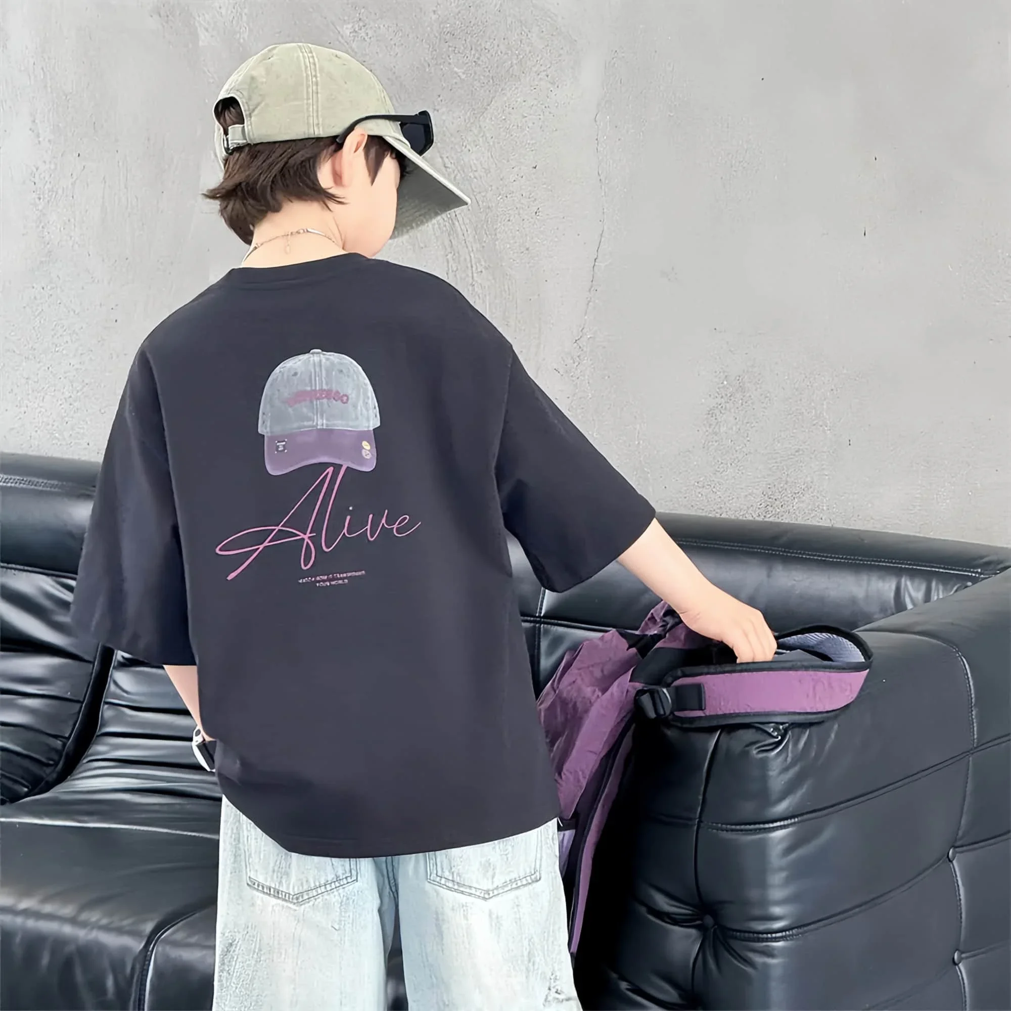 Neues Sommer-Rundhals-T-Shirt - Hochwertiges, elegantes und luxuriöses Kurzarm-Oberteil aus reiner Baumwolle für Kinder – Detail 5