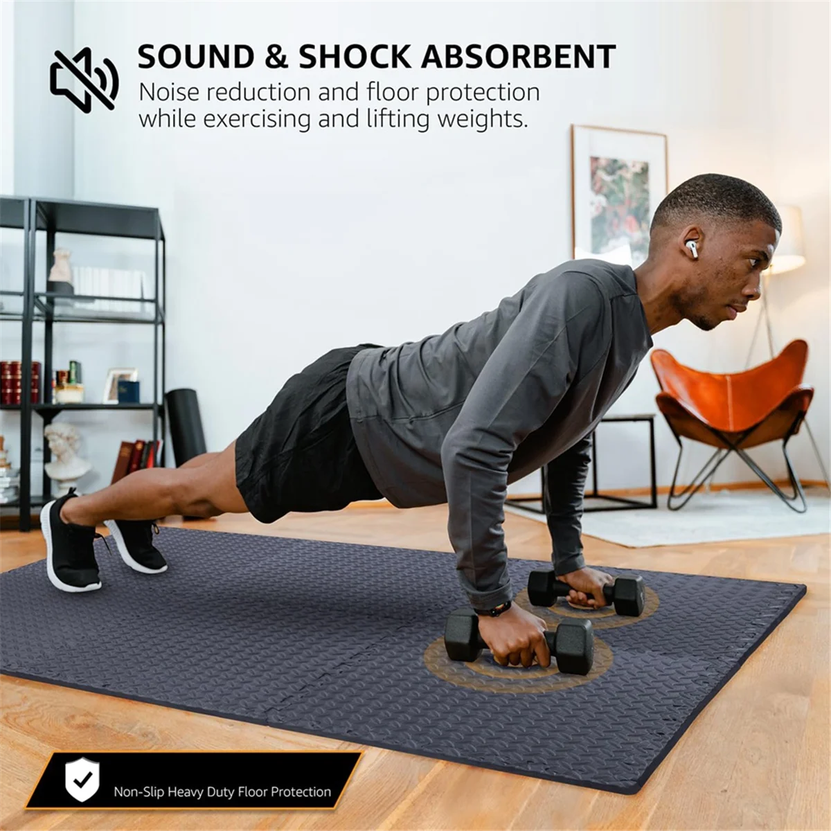 حصيرة تمارين أرضية لصالة الألعاب الرياضية المنزلية ، بطانة لليوجا ، معدات أوزان ، سوداء ، 12 عبوة