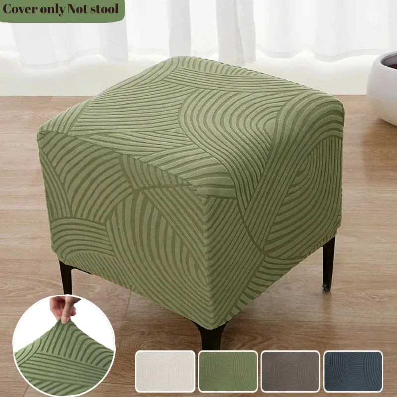 1PC Geometric Jacquard Ottoman Covers Anti-dirty Square Footrest Slipcover Stretch Stool Covers Home Bedroom Furniture Protector