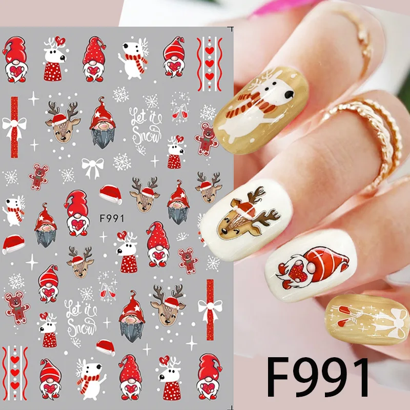 New Cartoon 3D Santa Claus Snowman Nail Stickers Christmas Series Nail Art Decoration Relief Snowflakes Leaves Stickers For Nail