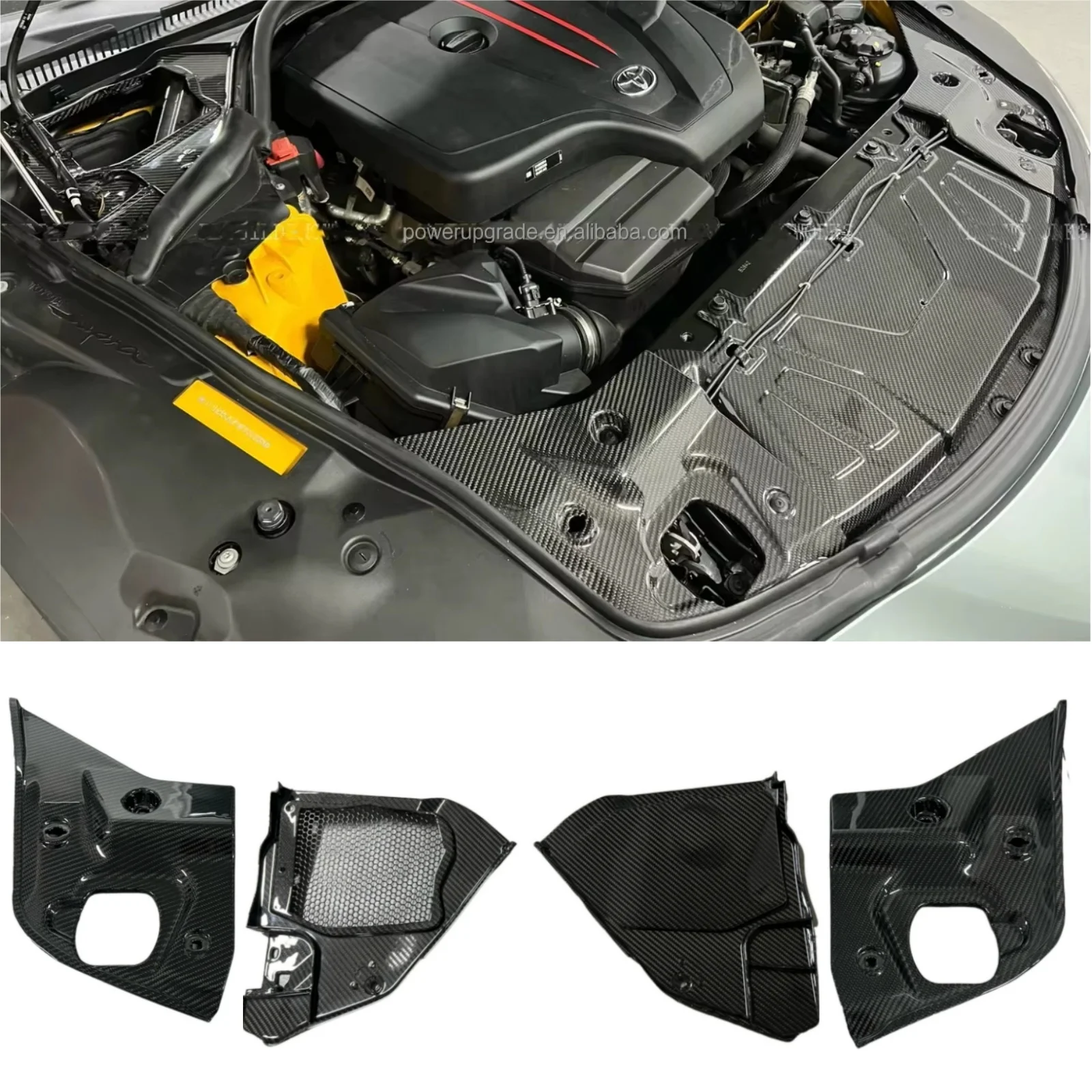 

4 шт., сухое углеродное волокно для Toyota Supra GR A90 OE, внутренняя внутренняя охлаждающая панель, крышка радиатора 2019 2020 2021 2022 2023 2024