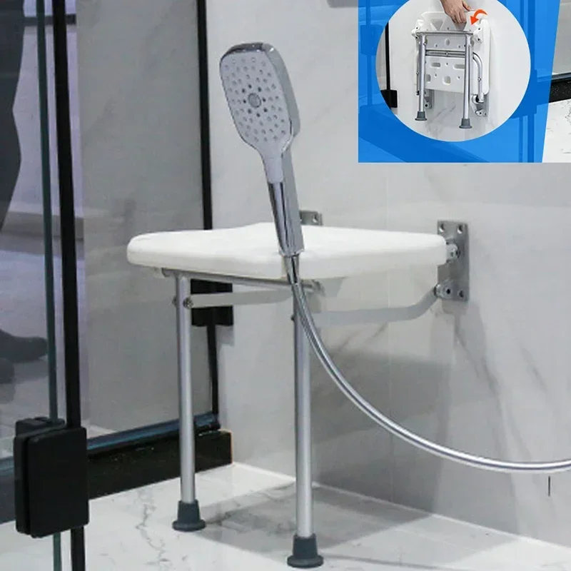 Wall Mounted Foldable Shower Chair Elderly and Disabled Adjustable Height Anti Slip Bath Seat Space Saving Safety Bathroom Stool
