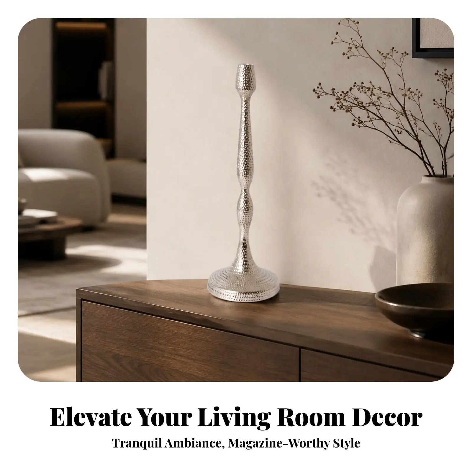 Decorative Metal Candlestick Holder with Hammered Finish for Standard Taper Candles Ideal Living Room Accent